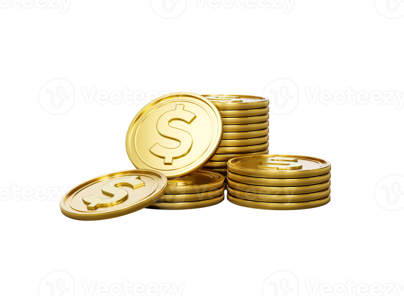 3d Stack Of Golden US Dollar Coins Shiny Rounded Coins Stack 3d Illustration png