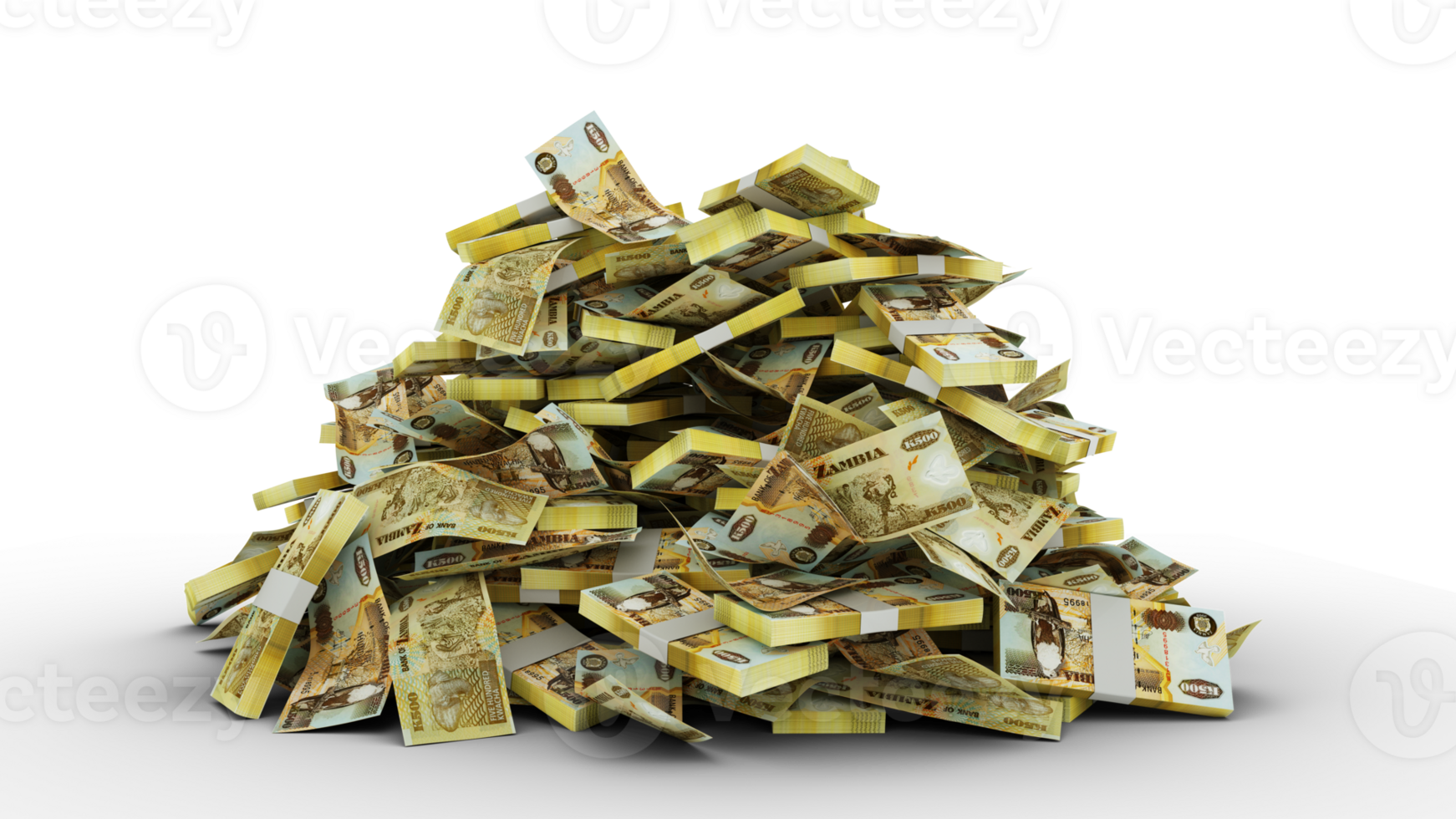 Big pile of Zimbabwean dollar notes. A lot of money isolated on transparent background. 3d rendering of bundles of cash png