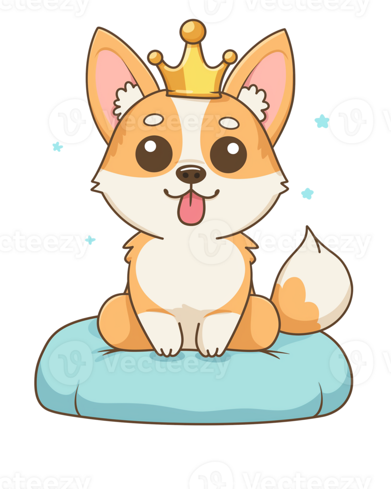 cartoon corgi dog with crown on its head png
