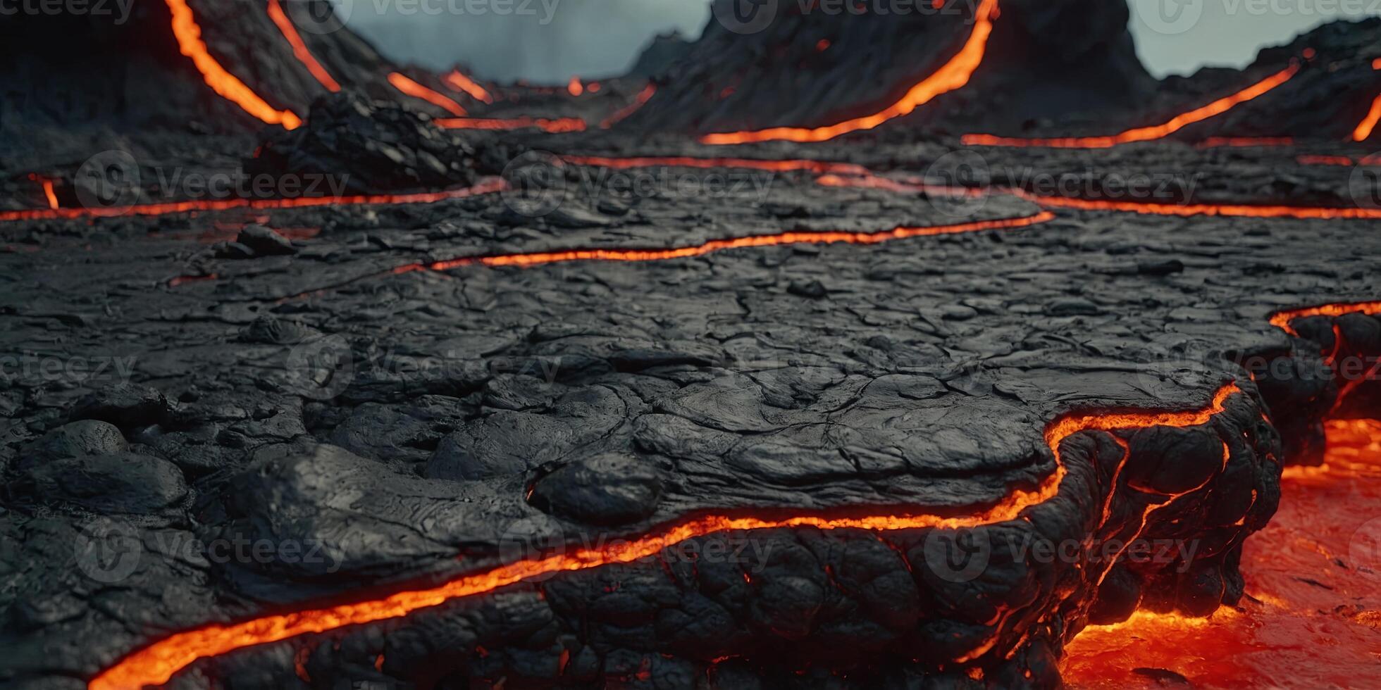 Lava flow Dynamic lava flow podium product platform Copy space. . photo