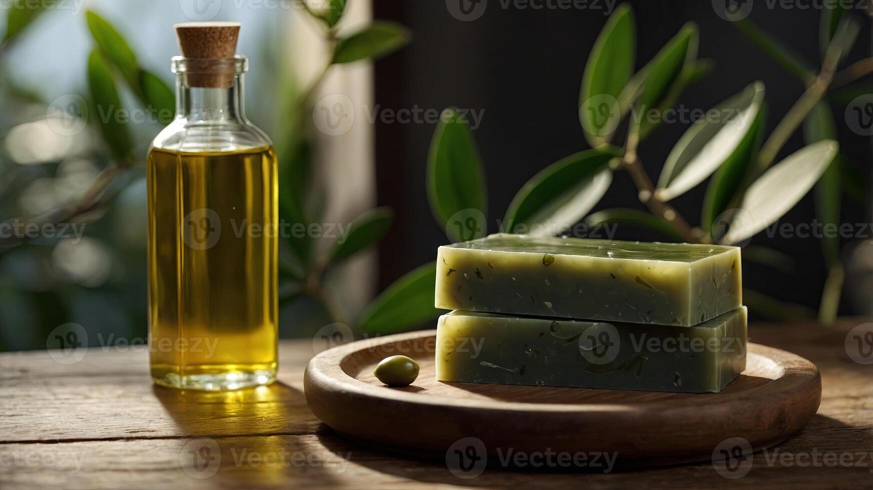 nature product healthy soap with olive oil on wood. photo