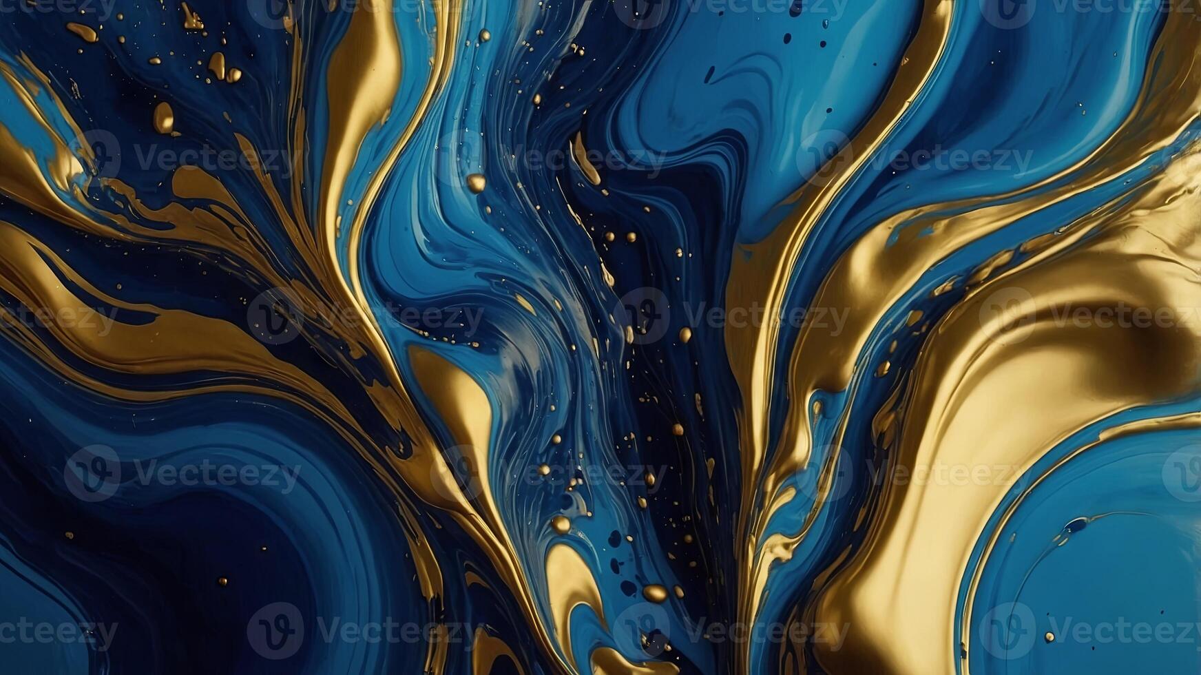 Blue gold liquid ink art abstract background. . photo