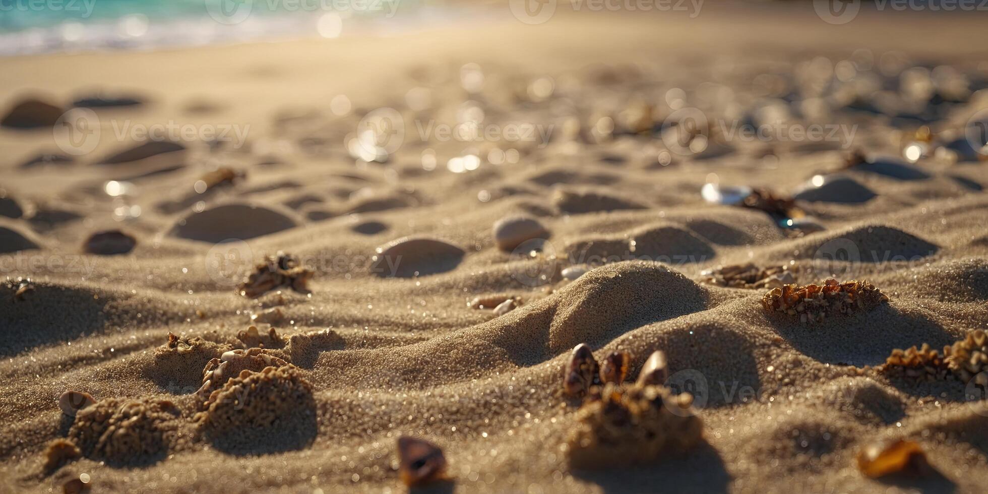 Sand beach of sunny day with bokeh background. . photo