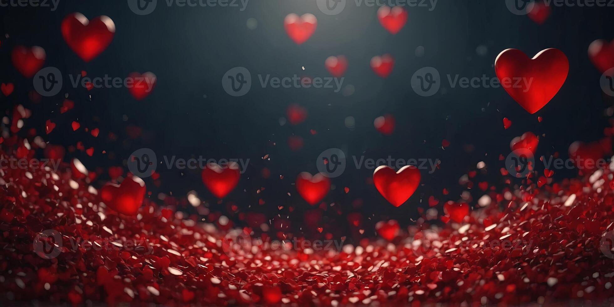Romantic Background with Bright Red Hearts. . photo