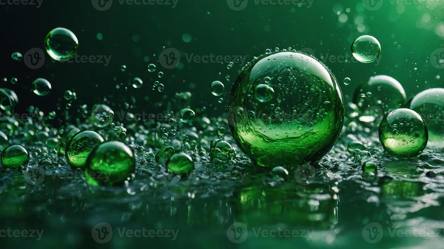 A vibrant green background filled with bubbles. . photo