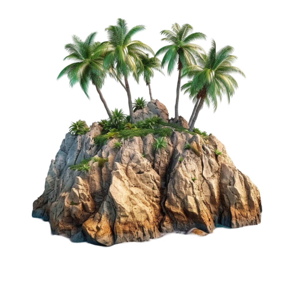 Tropical Island with Palm Trees and Rocks png