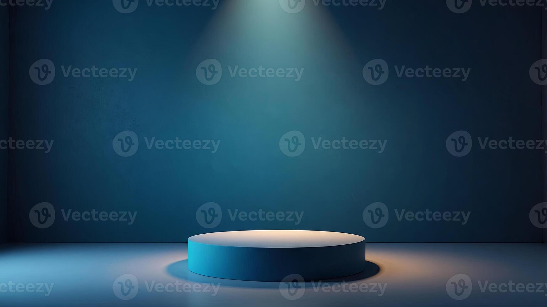 Blue background for product presentation with shadows and light Empty round podium Mockup. . photo