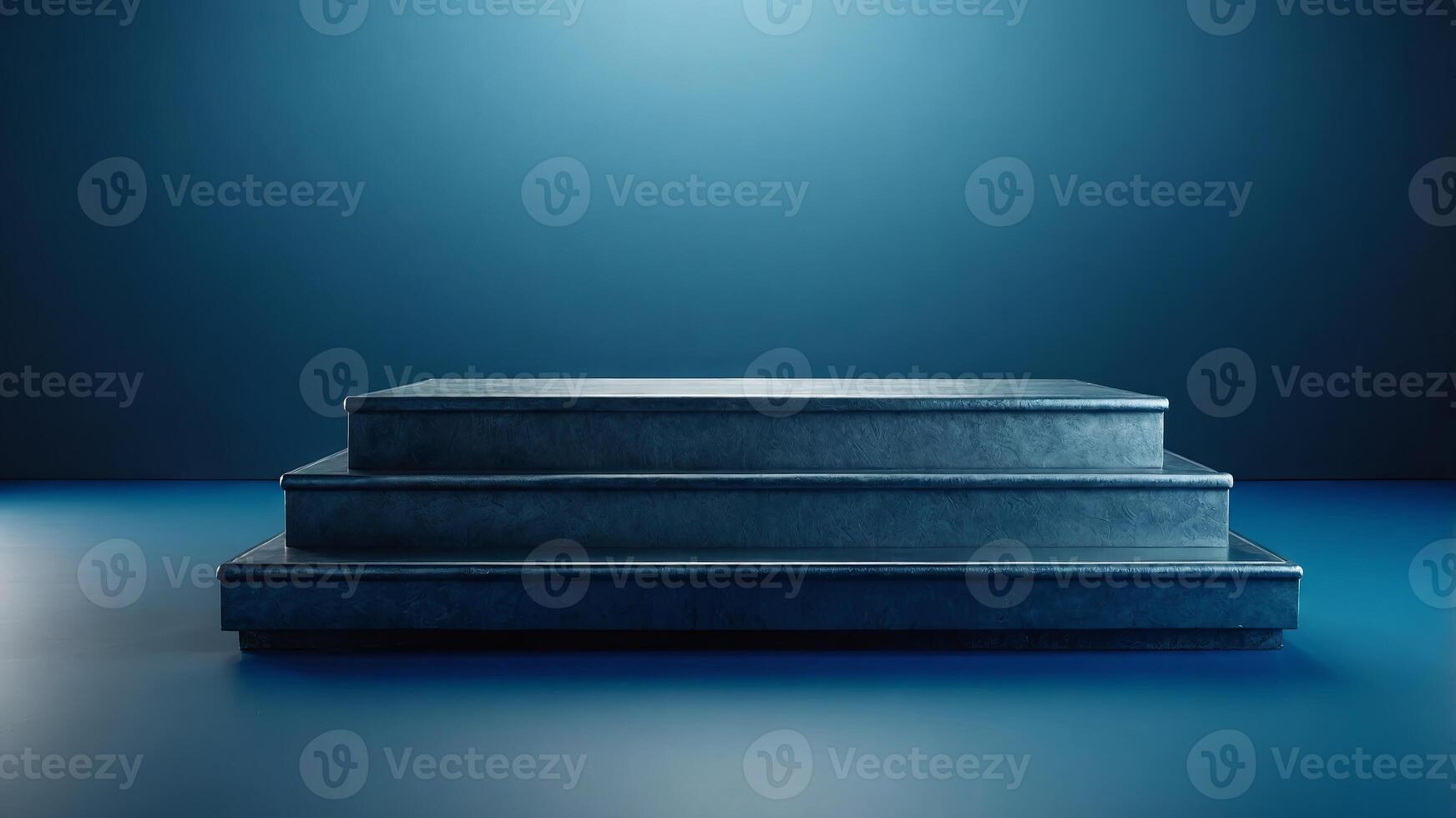 Empty metal podium on blue background for product display, podium, metal, empty, blue, background, display, product. . photo