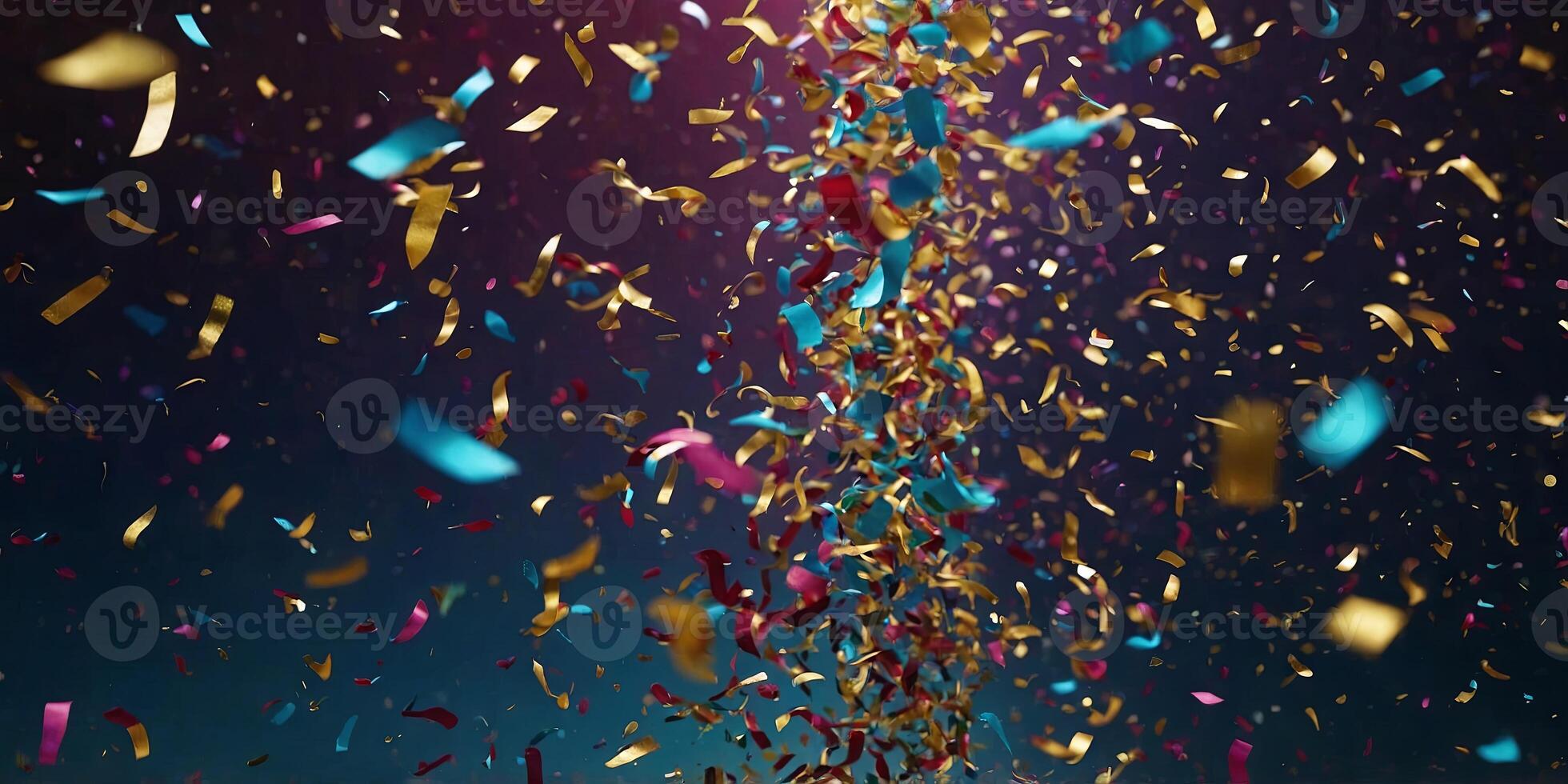 Glittering colourful confetti falling down Party background concept for holiday, celebration, New Year's Eve or jubilee. . photo