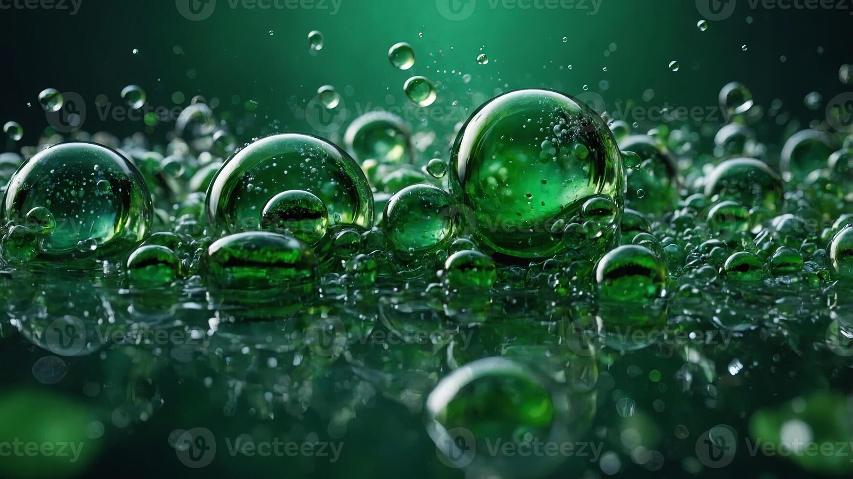 A vibrant green background filled with bubbles. . photo