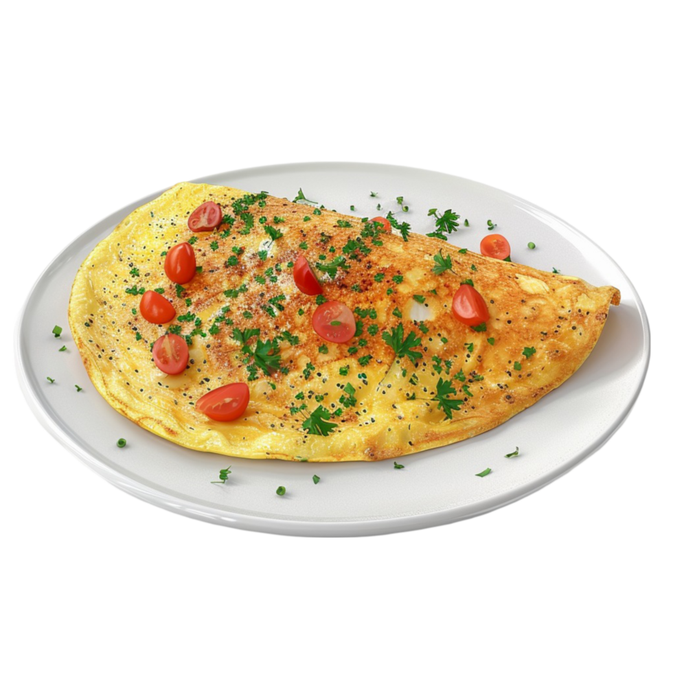 omelet with tomato and parsley on a plate png