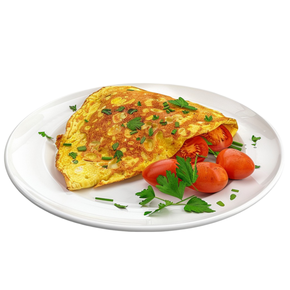 Omelet with Tomatoes and Parsley on a Plate png