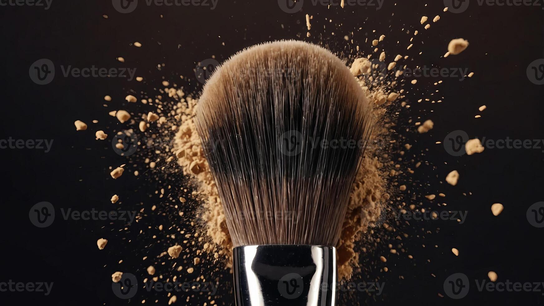 Make-up brush with powder explosion background. photo