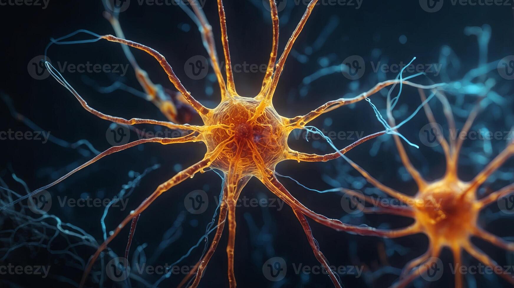 A tiny invertebrate nerve cell glows with vibrant life, revealing the intricate beauty of the animal kingdom's inner workings. photo