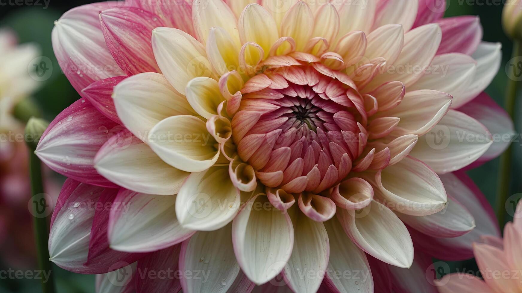 Close-up of a delicate pink and white dahlia. photo
