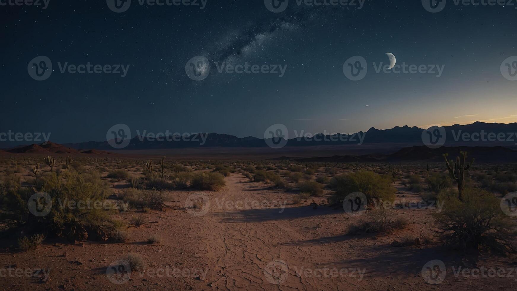 night sky and moon over desert landscape. photo