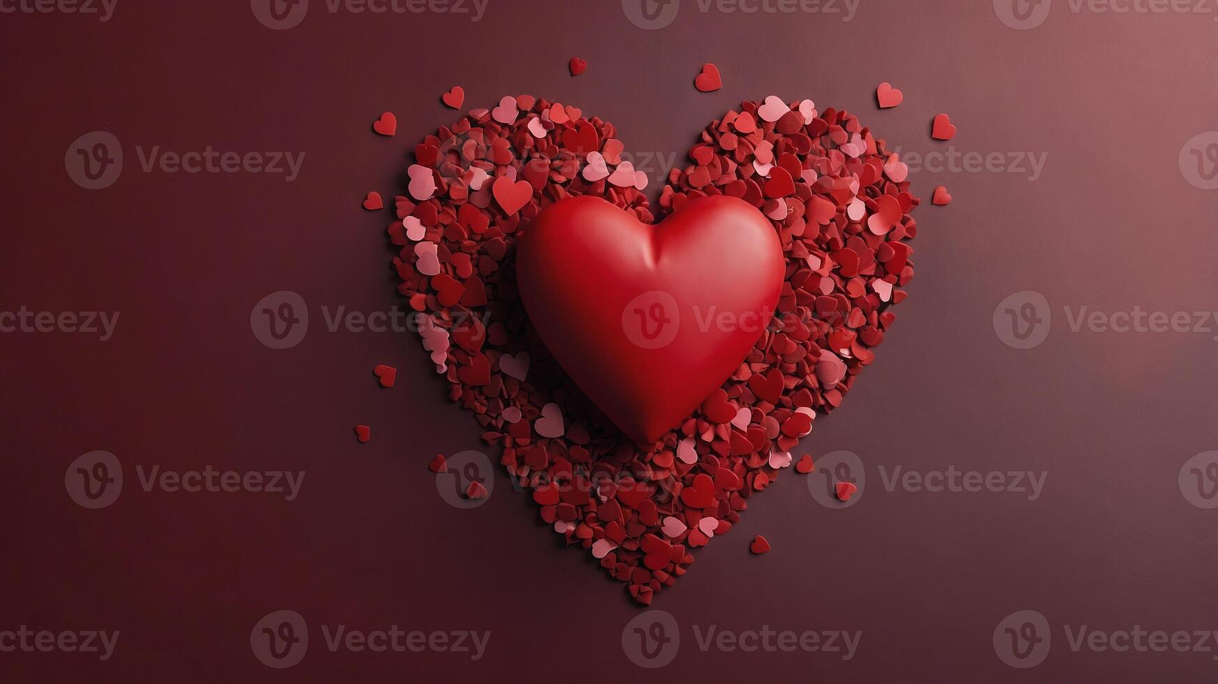 red valentines day composition, flat lay hearts top view background with copy space. photo