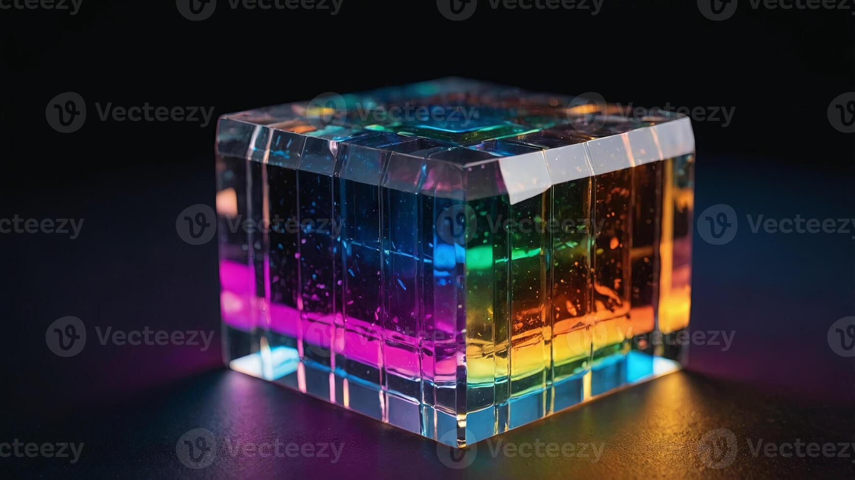 crystal prism cube with refracted light spectrum. photo