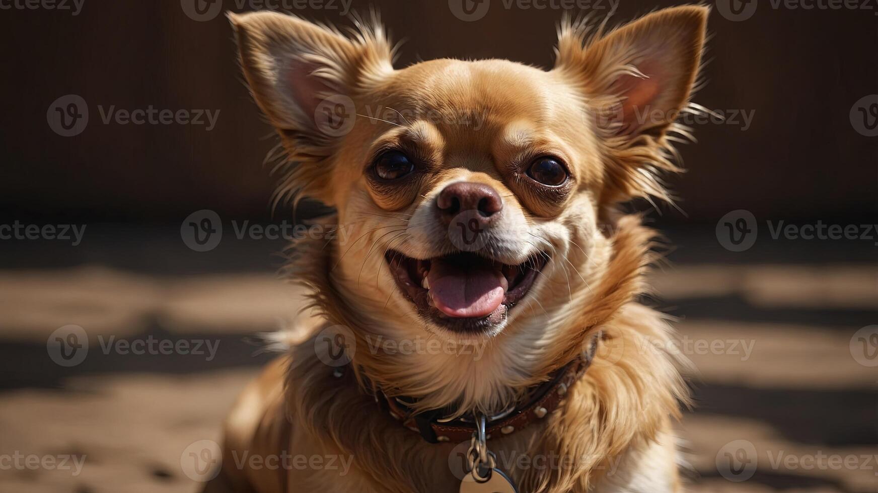 cute smile chihuahua brown color happiness friend lapdog with brown color background. photo