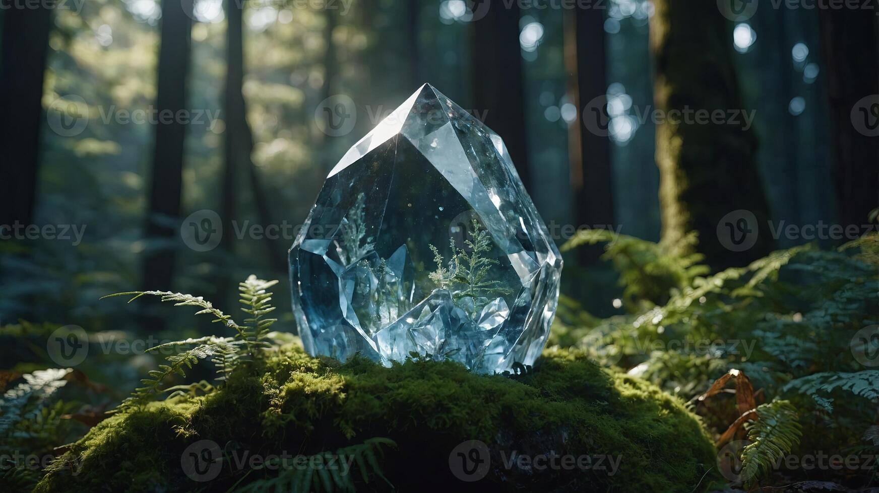 crystal in the forest Magical, illustration, stylized. photo