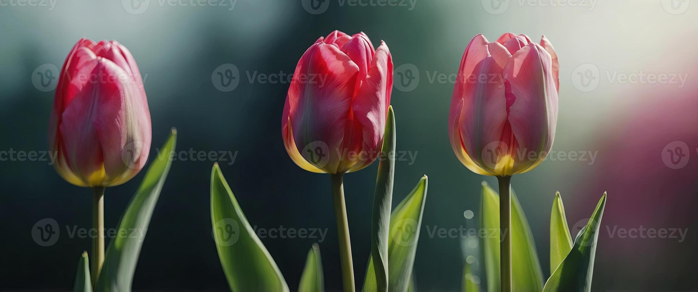 Blossoming Tulip Bud in Double Exposure Silhouette with Fresh Green and Pink Hues Close-Up. photo
