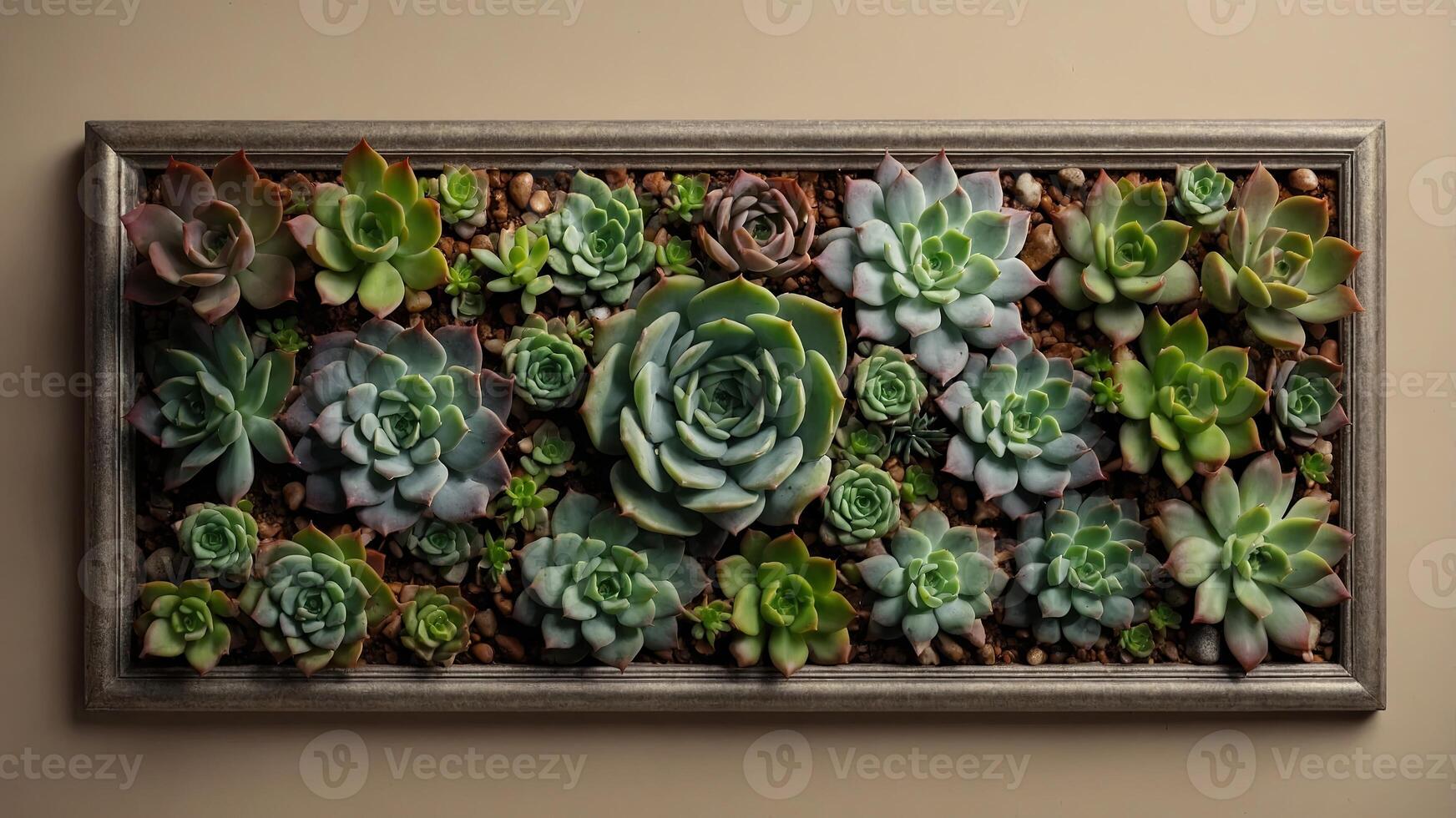 Beige background with frame of succulents. photo