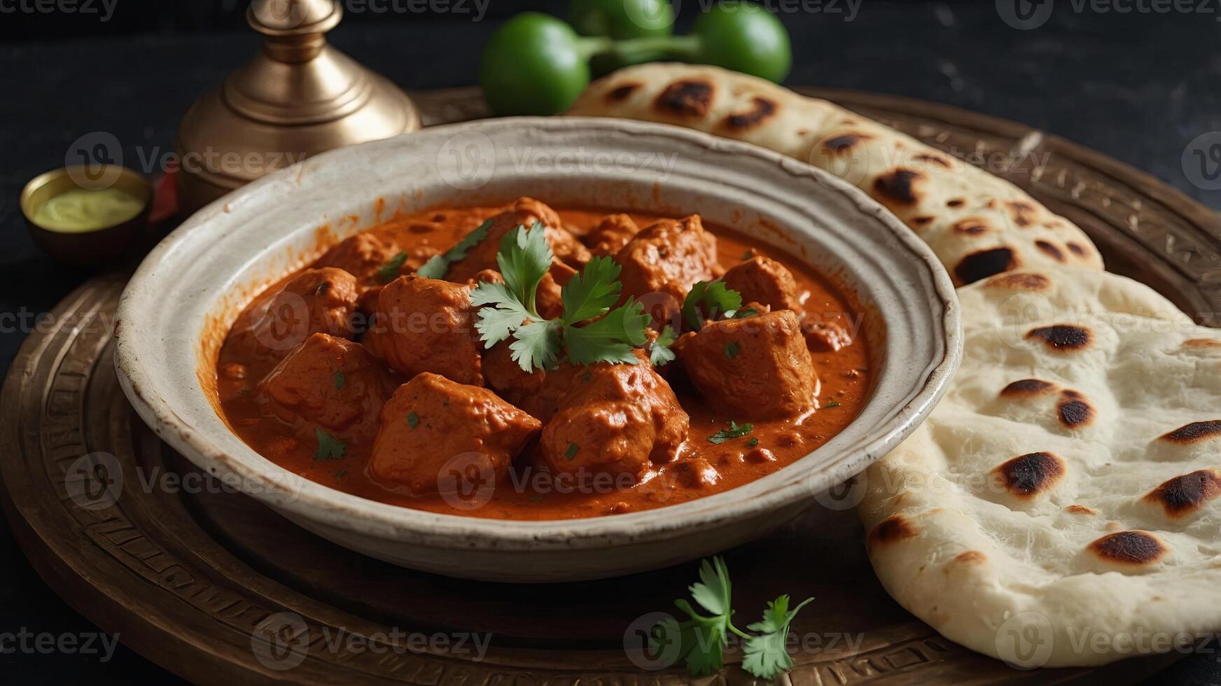 Chicken tikka masala with naan bread, fresh foods in minimal style. photo