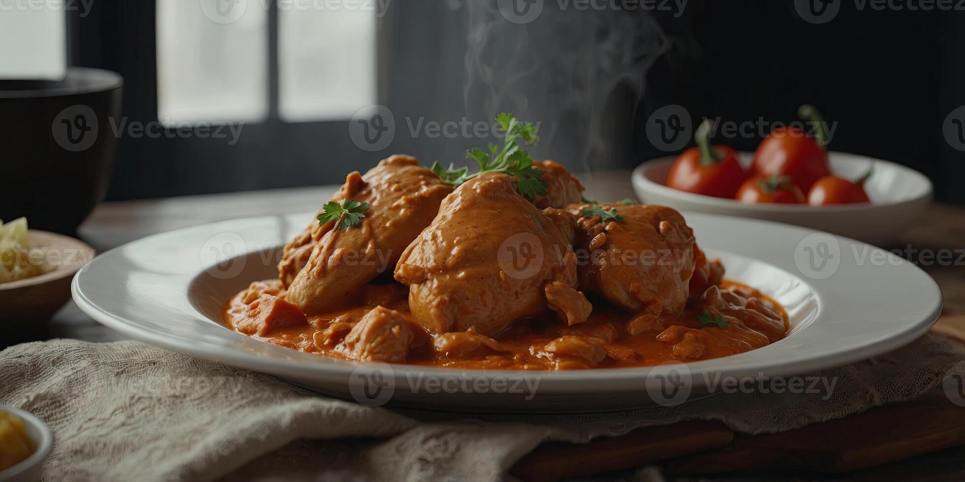Chicken paprikash, fresh foods in minimal style. photo