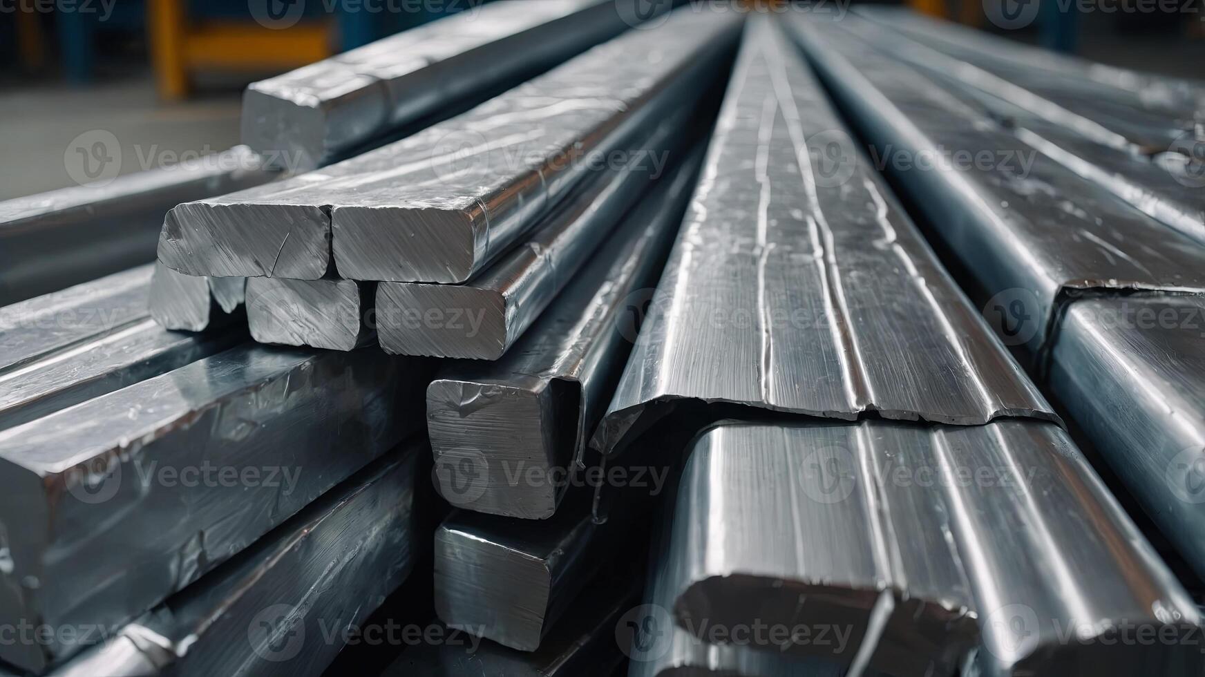 Aluminum billets at the factory Production of clean and high-quality products Concept banner template for advertising and presentation of production and manufacturing materials with copyspace. photo