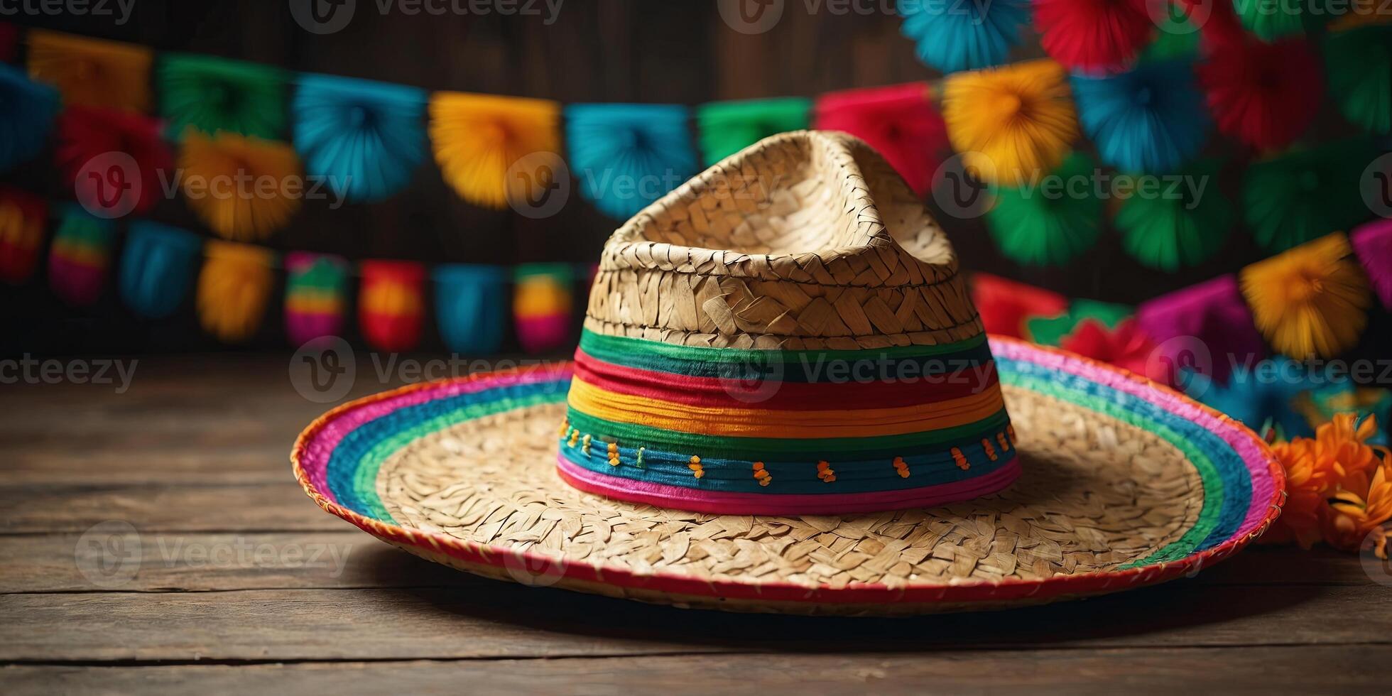 Cinco de mayo holiday background with Mexican party sombrero hat. photo