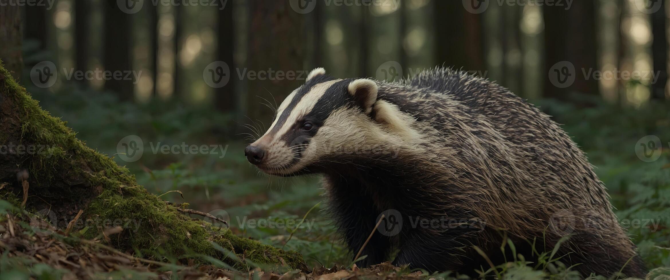 Badger sniffing in forest, animal nature habitat, Czech Meles meles. photo