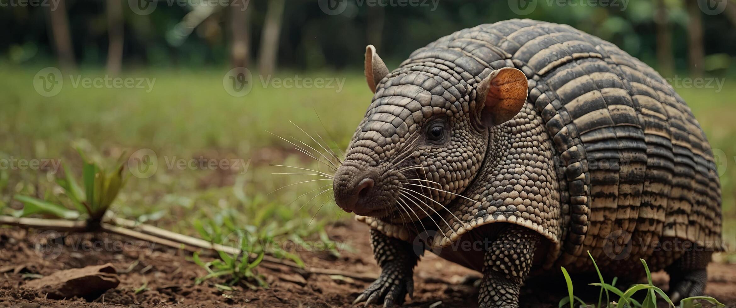 Brazilian armadillo on land in the hinterland of Bahia. photo