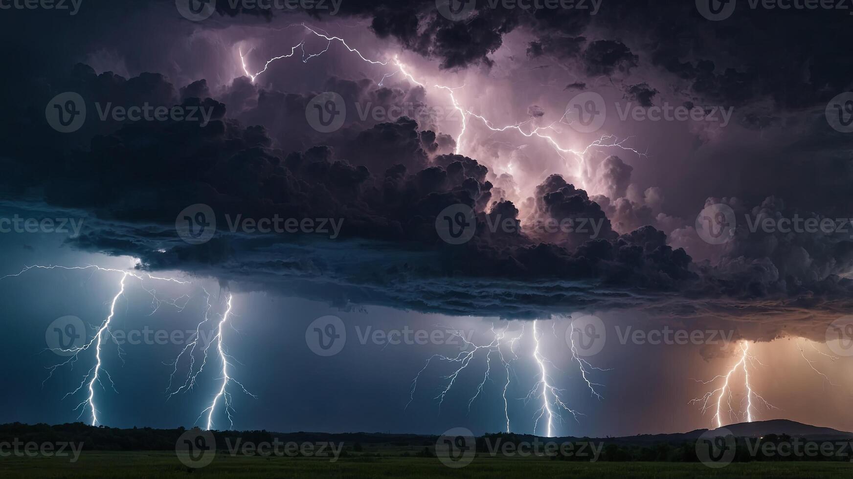 beautiful abstract lightning storm storm landscape banner. photo