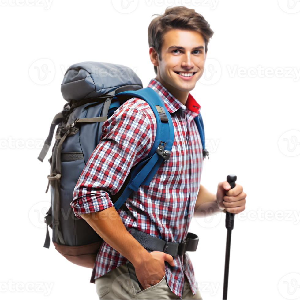 Young Man Hiking with a Backpack png