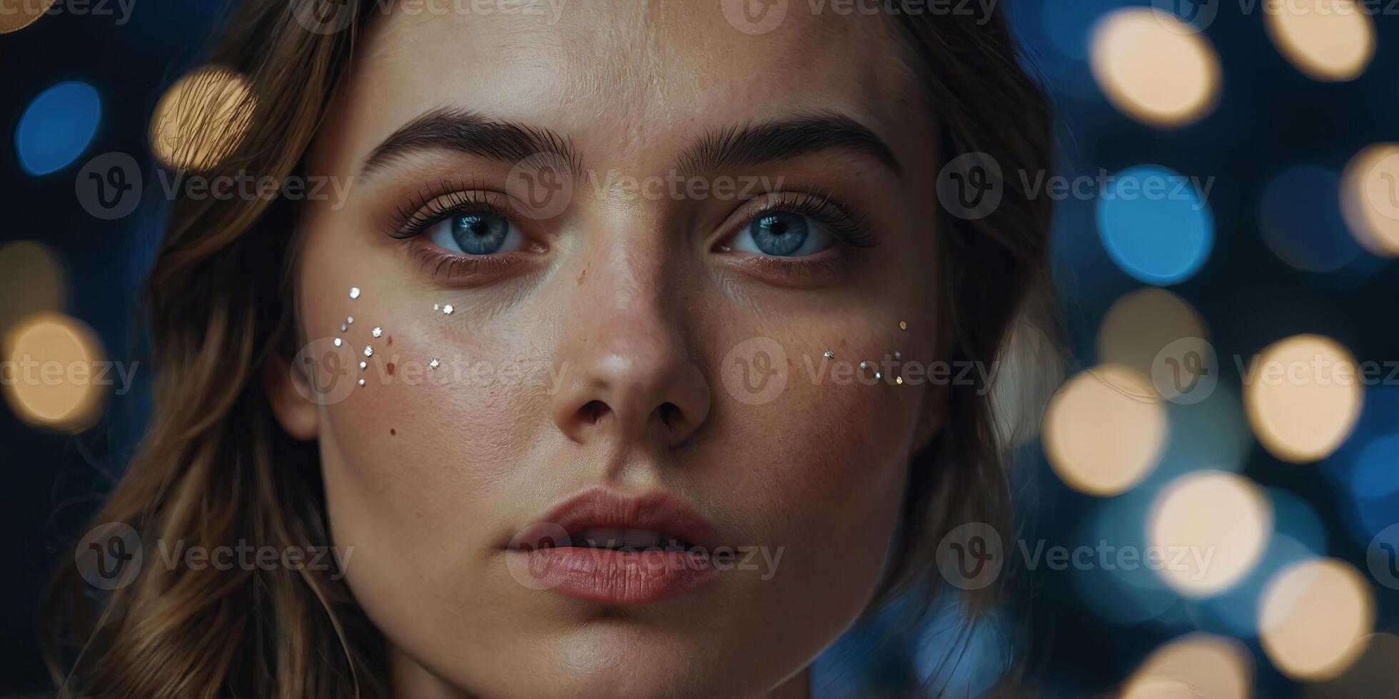 A beautiful woman with stars in her eyes and face. photo