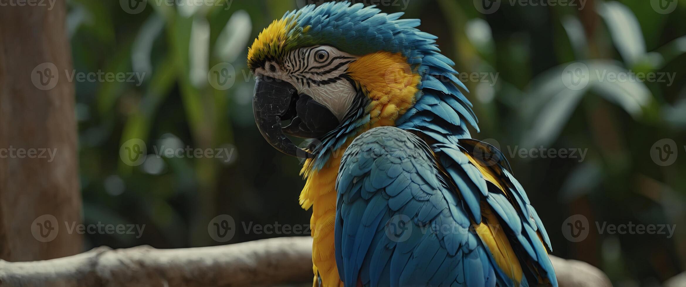 Side view of a Blue-and-yellow Macaw, Ara ararauna. photo