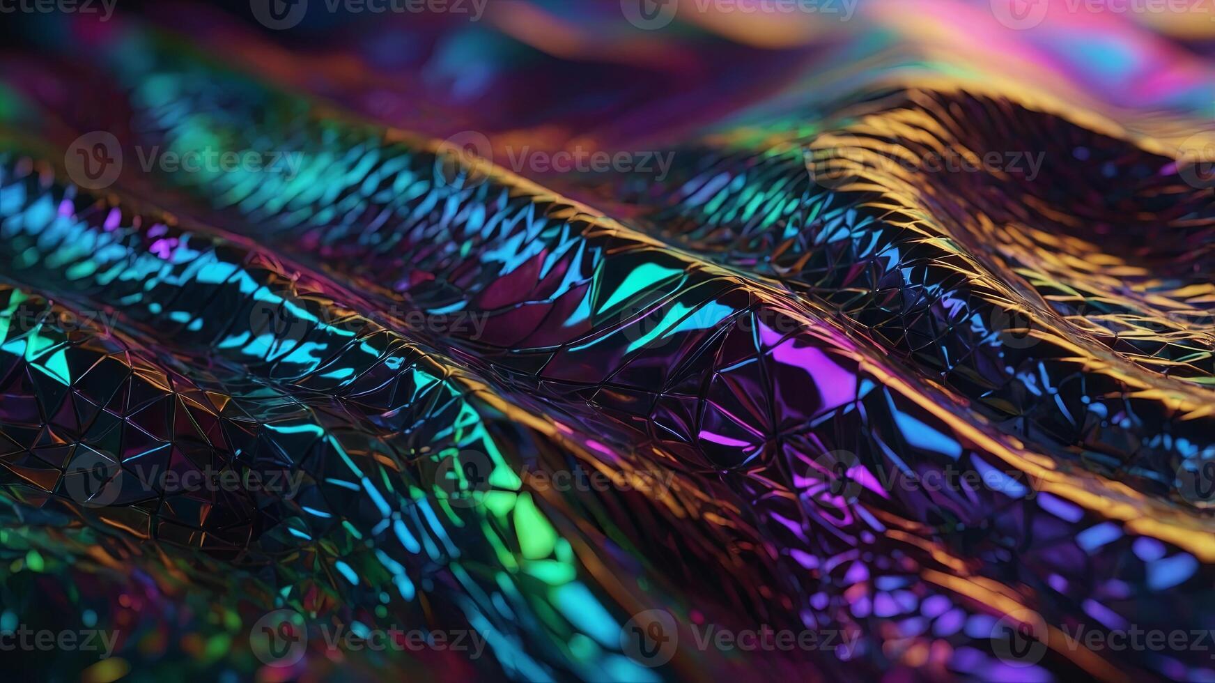 Vibrant Holographic Surface An imaginative display of colorful, reflective folds resembling a fine mesh. photo