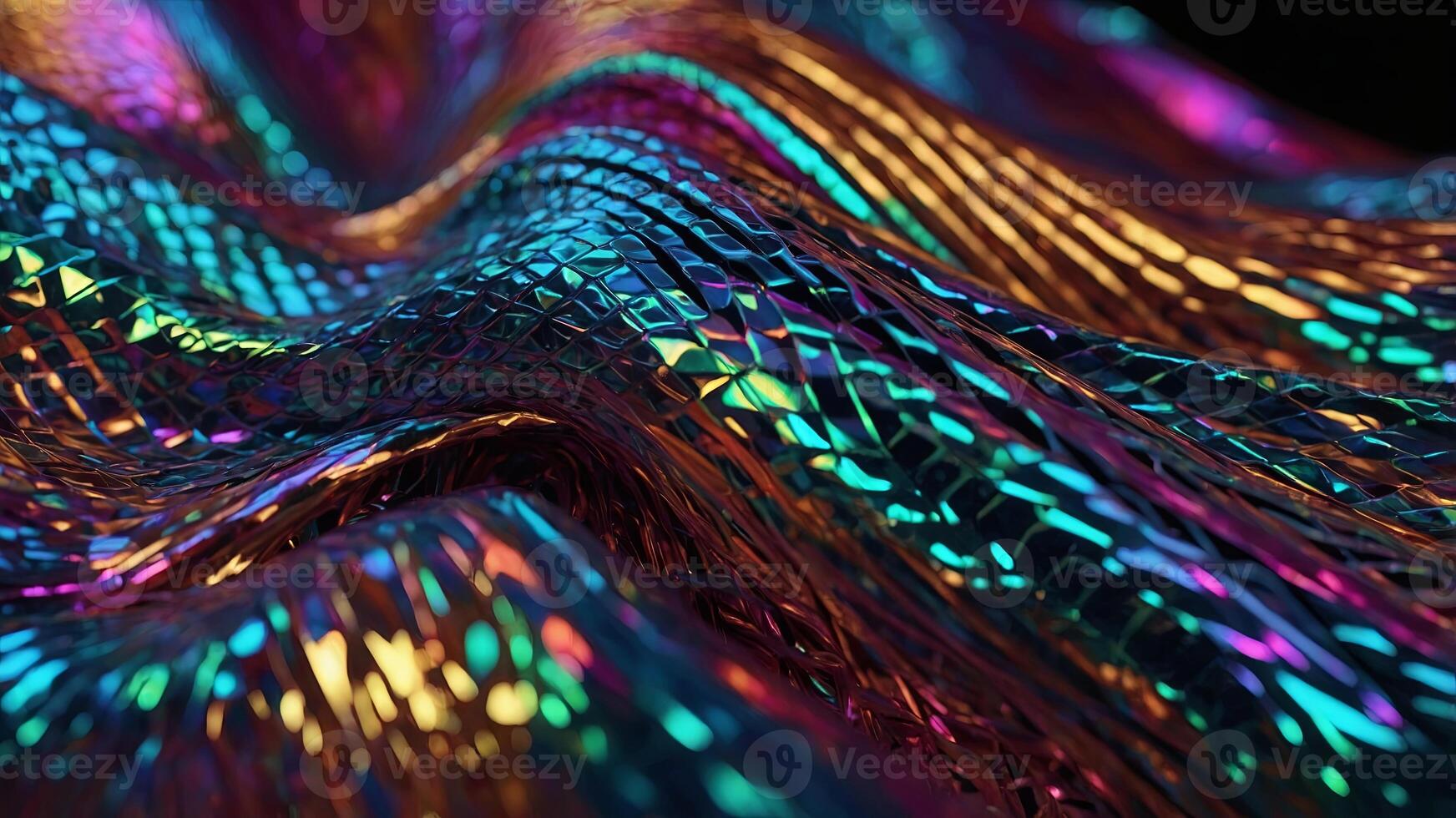 Vibrant Holographic Surface An imaginative display of colorful, reflective folds resembling a fine mesh. photo