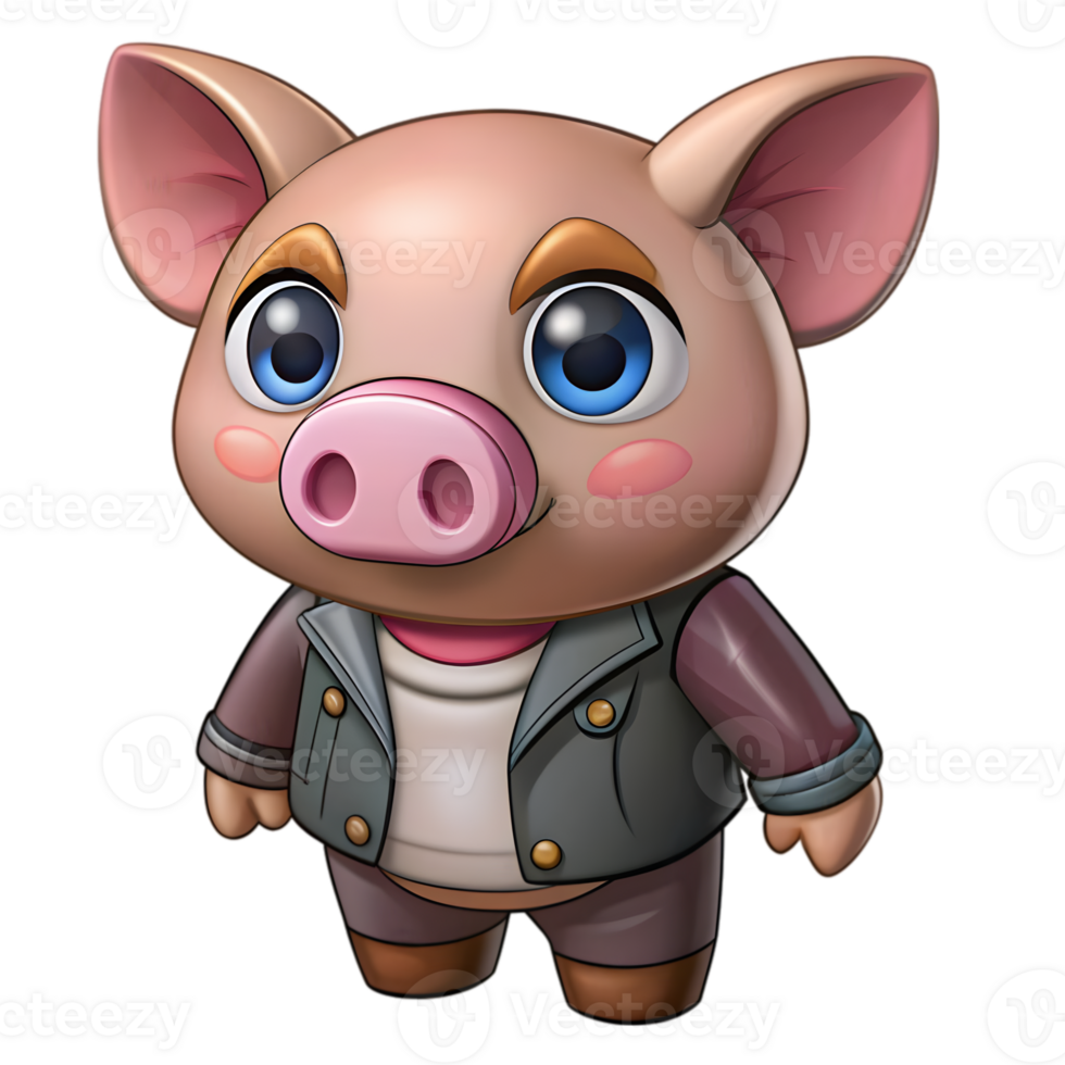 Kawaii Pig in Leather Jacket png