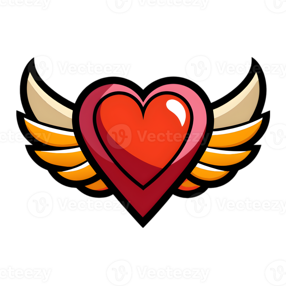 Cartoon Love Heart Logo with Wings png