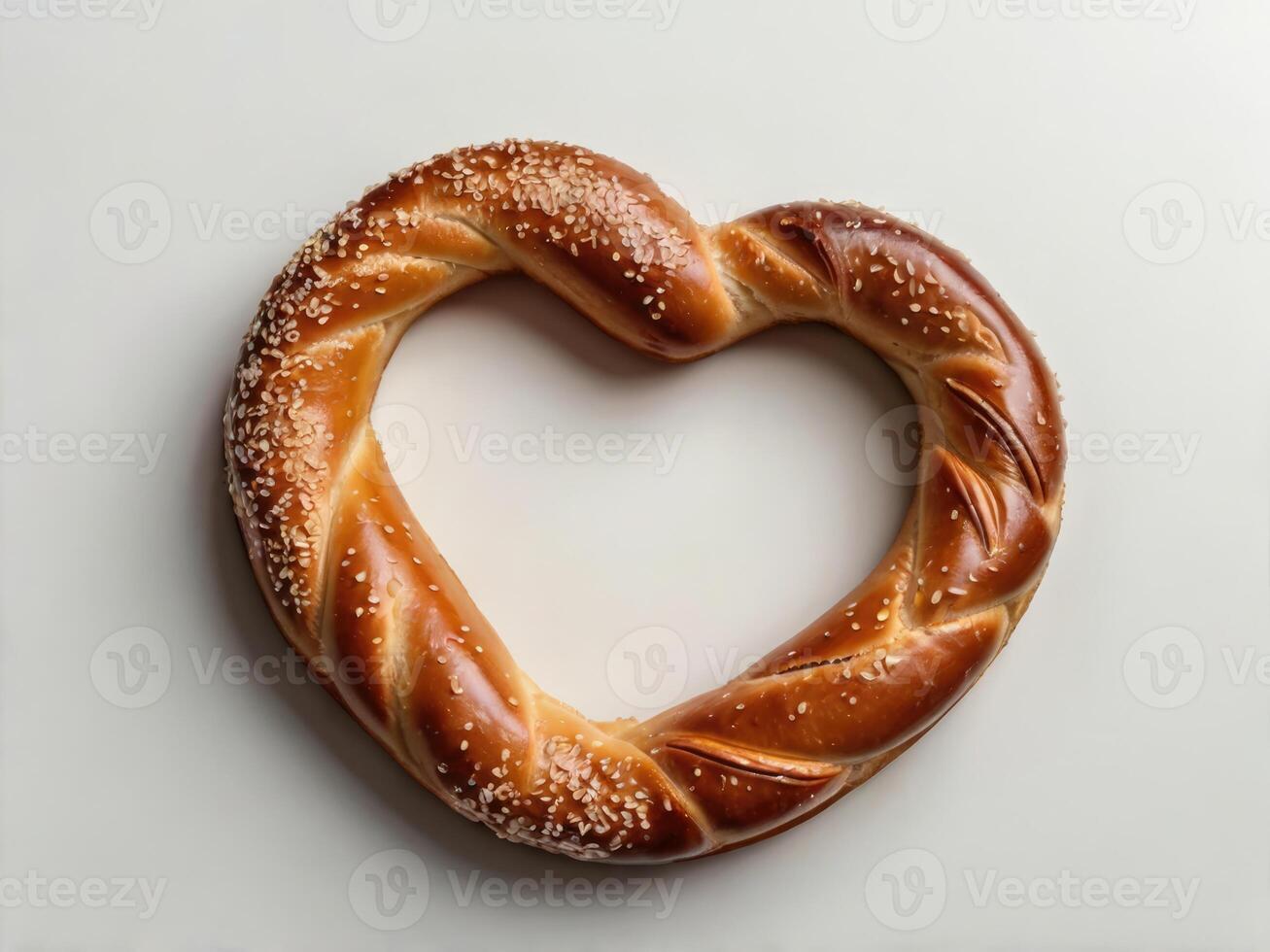 Bavarian Love shape pretzel. pretzel with heart shape on white background, top view photo