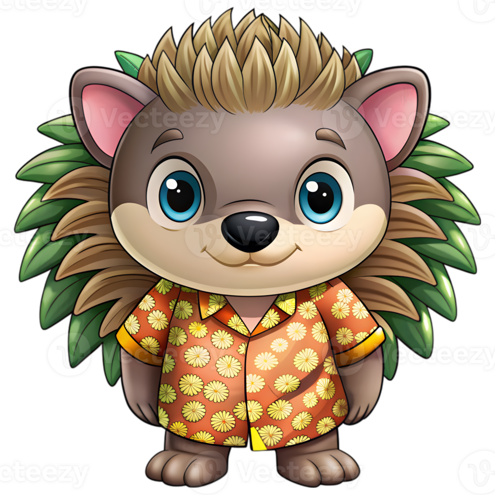 Kawaii Porcupine in Hawaiian Shirt png