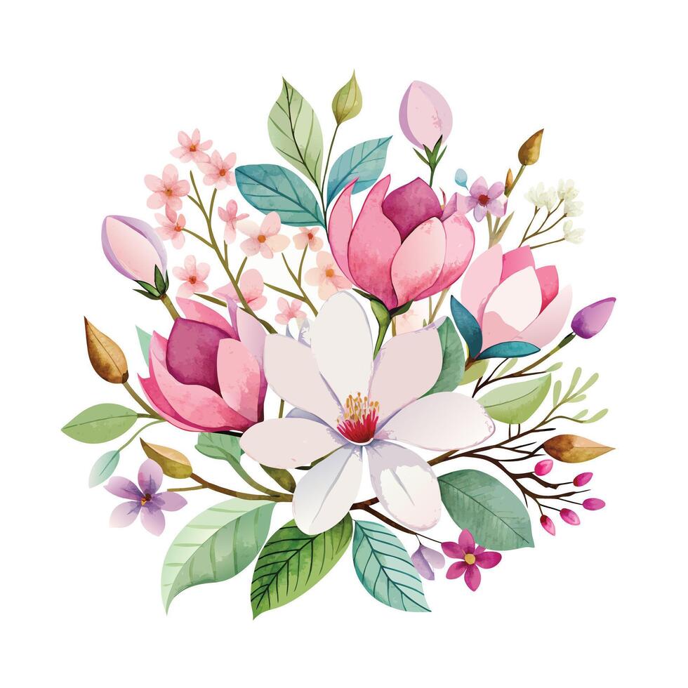 Beautiful Flowers Watercolor Florals Illustration vector