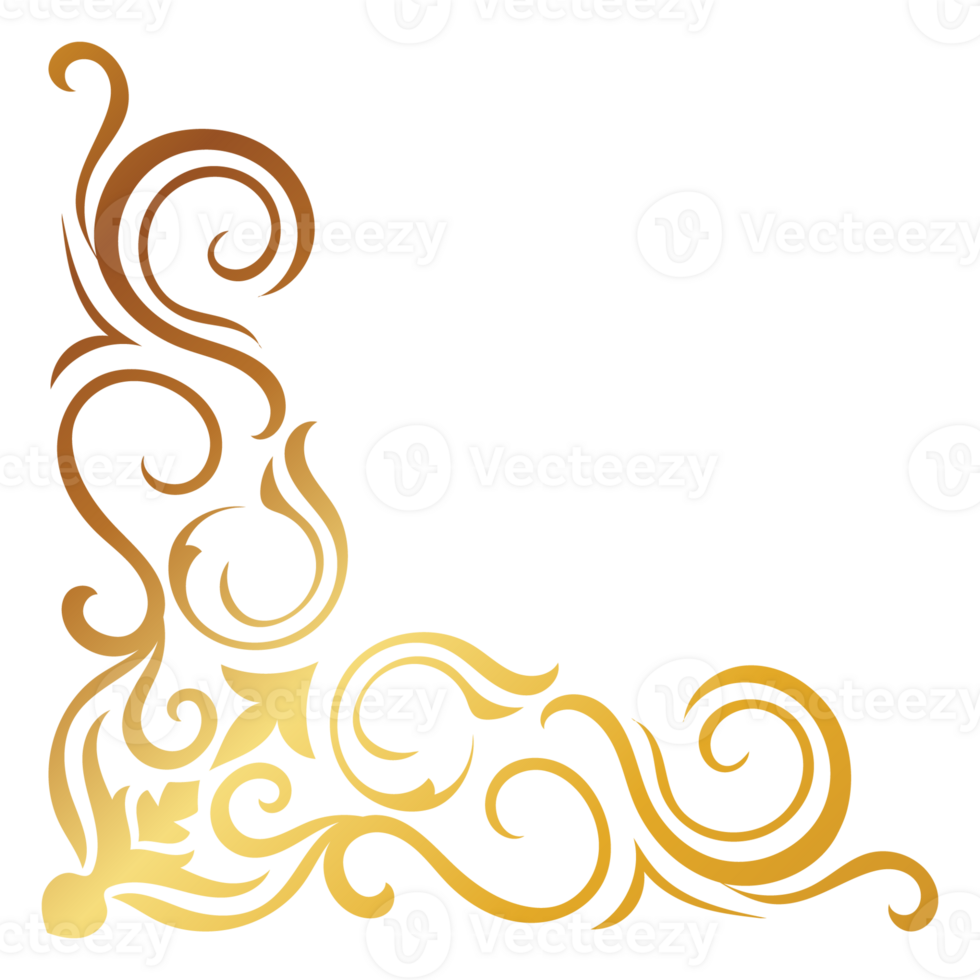 Elegant gold corners, vintage style, beautiful, intricate scrolling wood. png