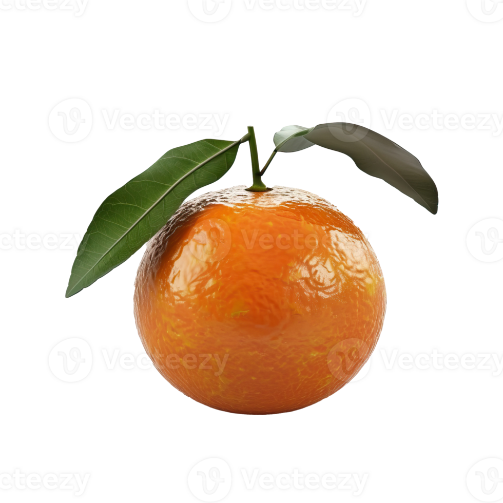 Single orange fruit with leaves png