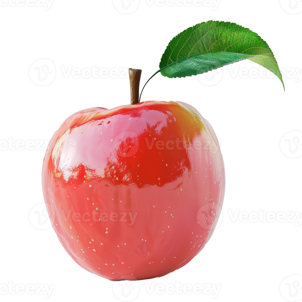 Realistic red apple with green leaf png