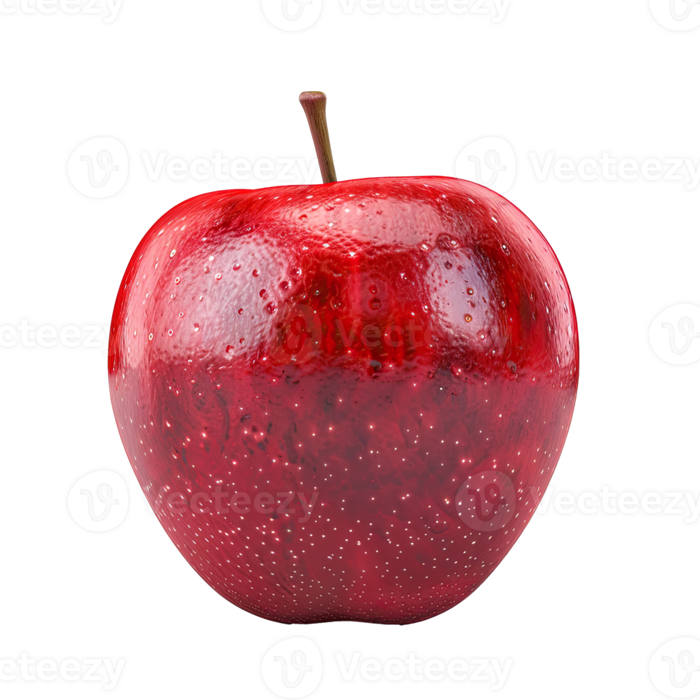 Single red apple with water droplets png