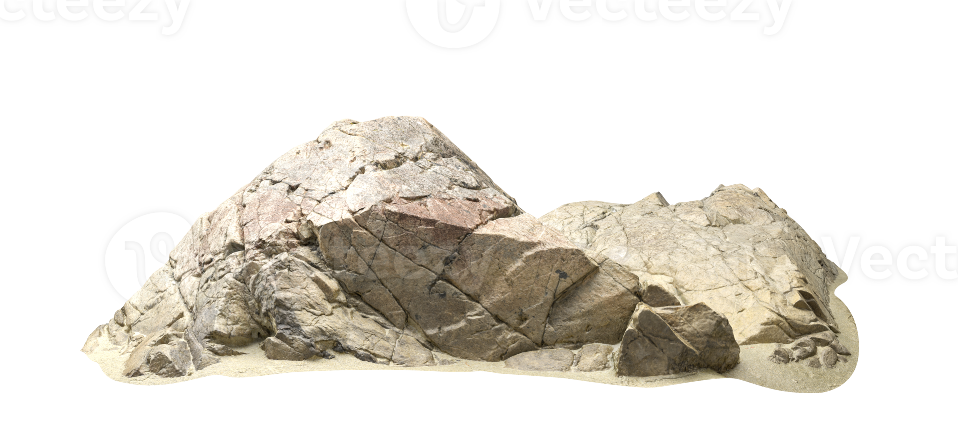 Isolate beige rock stones on beaches transparent backgrounds 3d render png