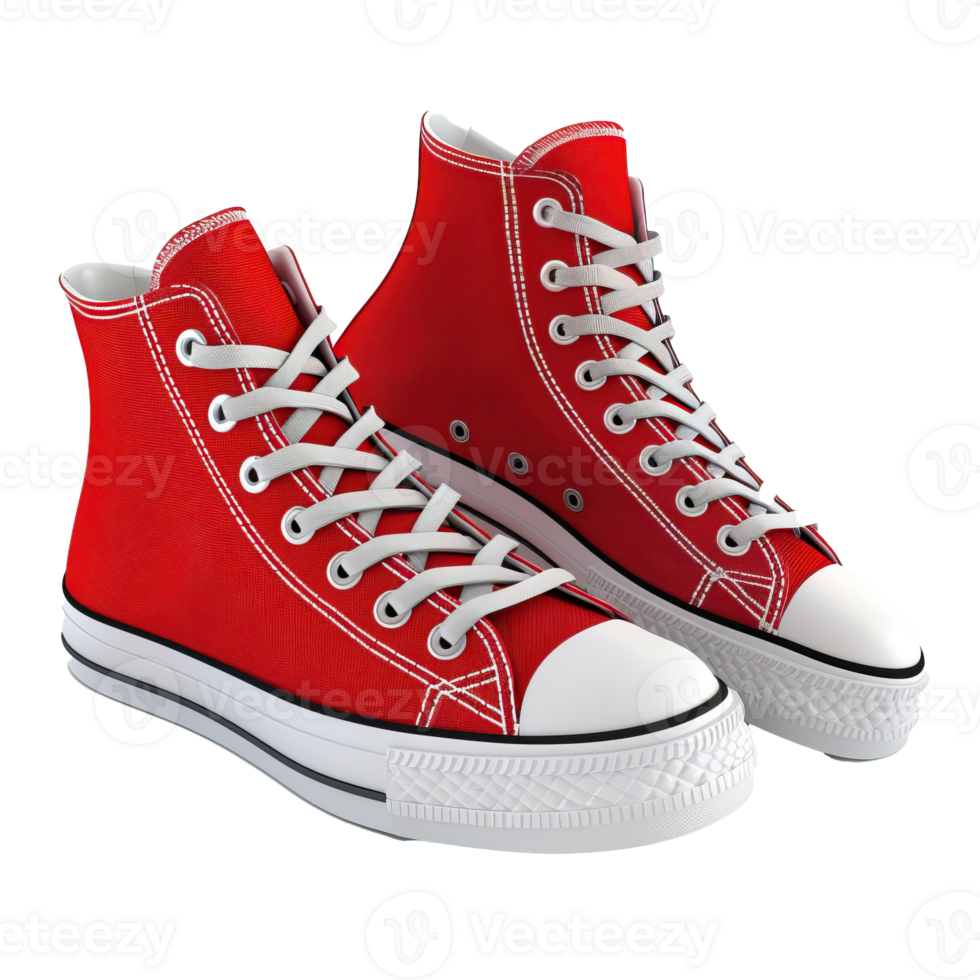 Minimalist still life of a pair of bright red high-top sneakers png