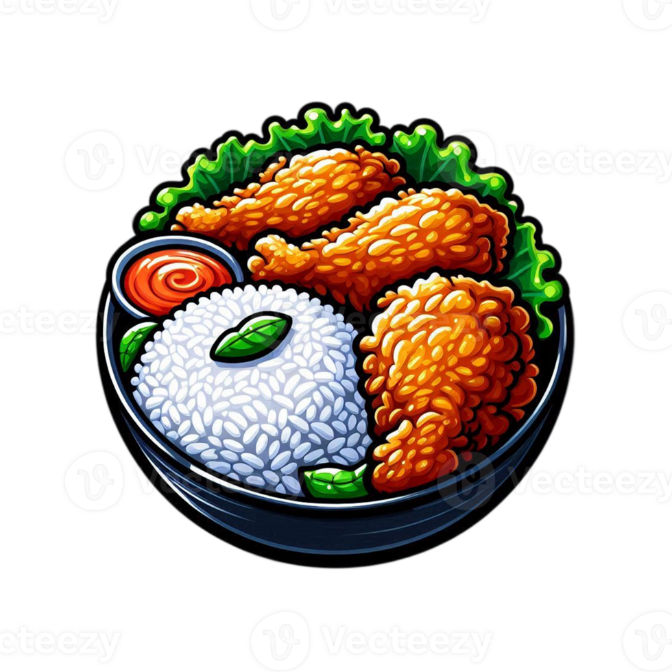 Rice bowl with fried chicken png